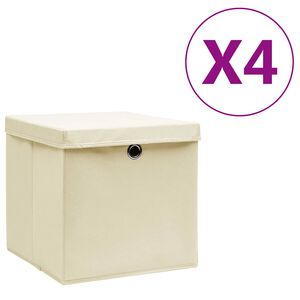 vidaXL Caixas de arruma&ccedil;&atilde;o com tampas 4 pcs 28x28x28 cm creme