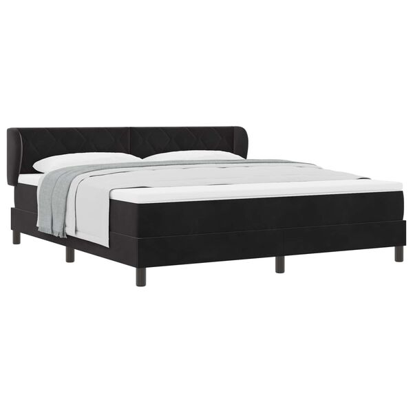 vidaXL Cama Box com colch&atilde;o com cabeceira Preto 180 x 200 cm Veludo