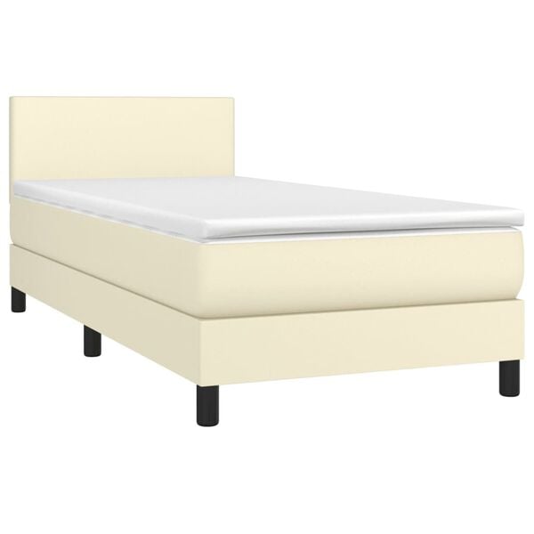 vidaXL Cama com molas/colch&atilde;o 80x200 cm couro artificial cor creme