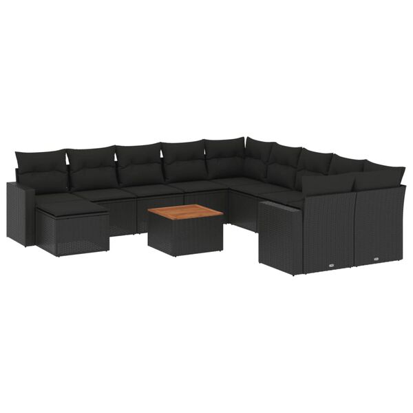 vidaXL 12 pcs conjunto de sof&aacute;s de jardim c/ almofad&otilde;es vime PE preto