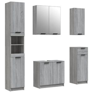 vidaXL 5 pcs conj. arm&aacute;rio casa de banho madeira proces. sonoma cinza