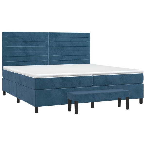 vidaXL Cama com molas/colch&atilde;o 200x200 cm veludo azul-escuro