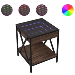 vidaXL Mesa de centro luzes LED Infinity 40x40x49 cm carvalho castanho