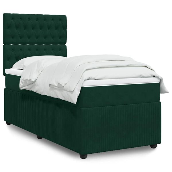 vidaXL Cama com molas/colch&atilde;o 90x200 cm veludo verde-escuro