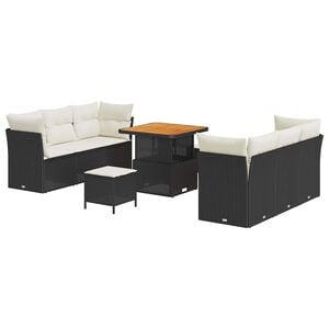 vidaXL Conjunto de Sof&aacute; de Jardim com almofada 9 pcs Preto vime PE
