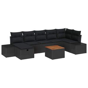 vidaXL Conjunto de Sof&aacute; de Jardim com almofada 8 pcs Preto vime PE