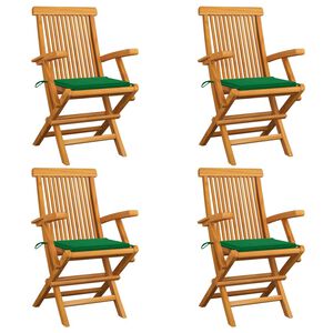 vidaXL Cadeiras de jardim c/ almofad&otilde;es verdes 4 pcs teca maci&ccedil;a
