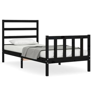 vidaXL Estrutura cama de solteiro c/ cabeceira madeira maci&ccedil;a preto