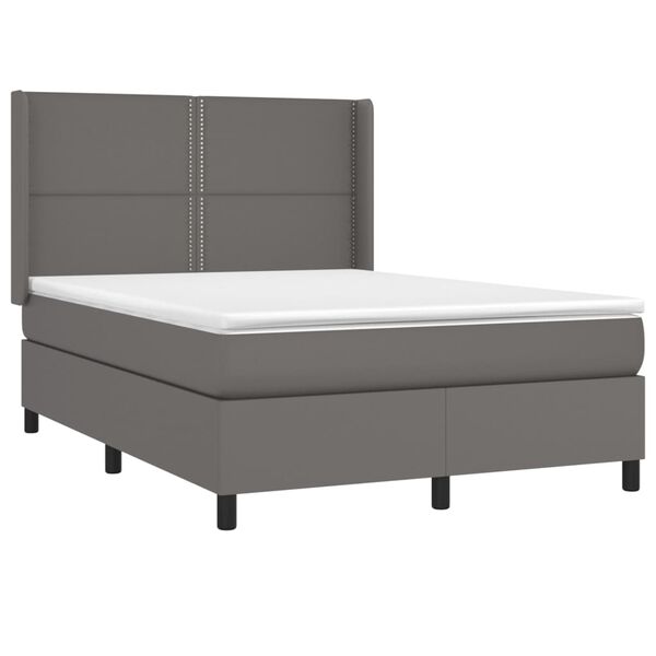 vidaXL Cama com molas/colch&atilde;o 140x190 cm couro artificial cinzento