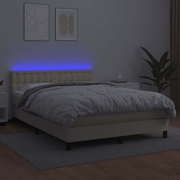 vidaXL Cama box spring c/ colch&atilde;o/LED 140x200cm couro artificial creme