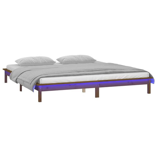 vidaXL Estrutura de cama c/ LEDs 140x200cm madeira maci&ccedil;a castanho mel