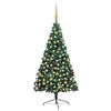 vidaXL Meia &aacute;rvore Natal artificial pr&eacute;-iluminada c/ bolas verde