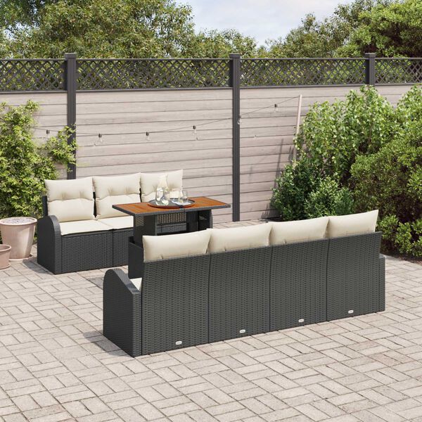 vidaXL Conjunto de Sof&aacute; de Jardim 8 pcs Preto Rattan Sint&eacute;tico