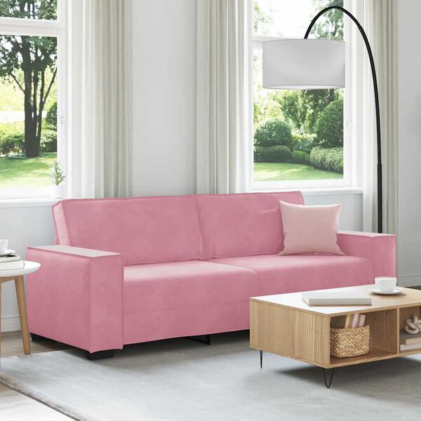 vidaXL Sof&aacute; de 3 lugares 220x78x84 cm veludo rosa