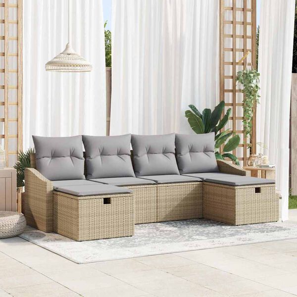 vidaXL Conjunto de Sofá de Jardim 6 pcs Bege Rattan Sintético