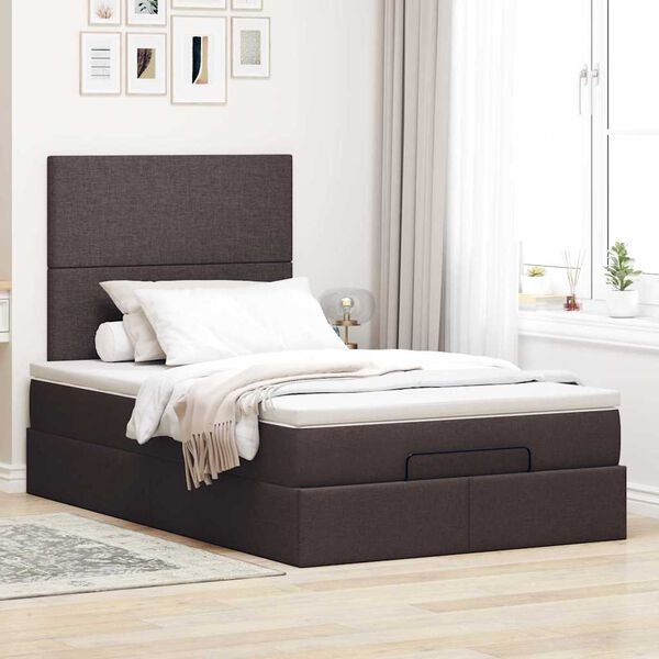 vidaXL Estrutura de cama otomana com colch&atilde;o 120x190cm castanho escuro
