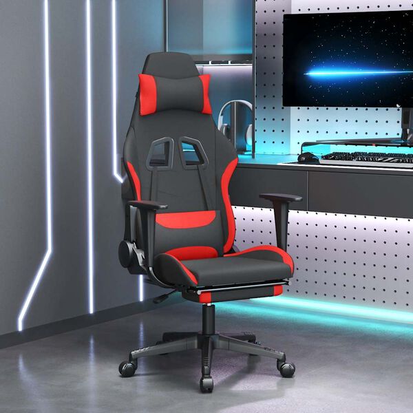 vidaxL Cadeira de gaming com apoio de p&eacute;s tecido preto e vermelho