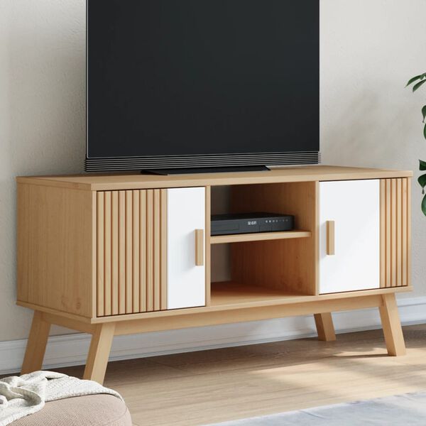 vidaXL M&oacute;vel de TV OLDEN 114x43x57cm pinho maci&ccedil;o branco e castanho