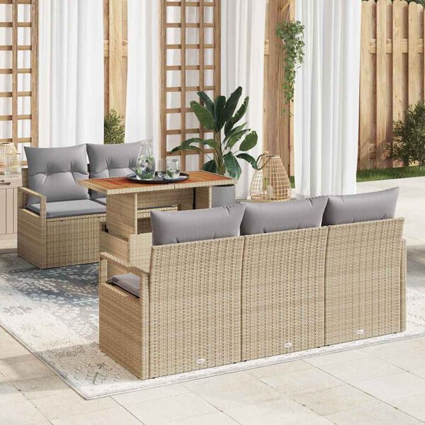vidaXL Conjunto de Sof&aacute; de Jardim 6 pcs Bege Rattan Sint&eacute;tico