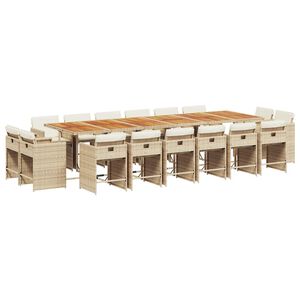 vidaXL 17 pcs conjunto de jantar p/ jardim c/ almofad&otilde;es vime PE bege