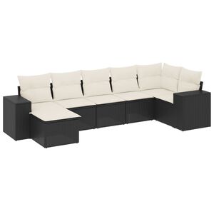 vidaXL 7 pcs conjunto de sof&aacute;s p/ jardim c/ almofad&otilde;es vime PE preto