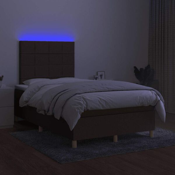 vidaXL Cama box spring c/ colch&atilde;o/LED 120x190cm tecido castanho-escuro