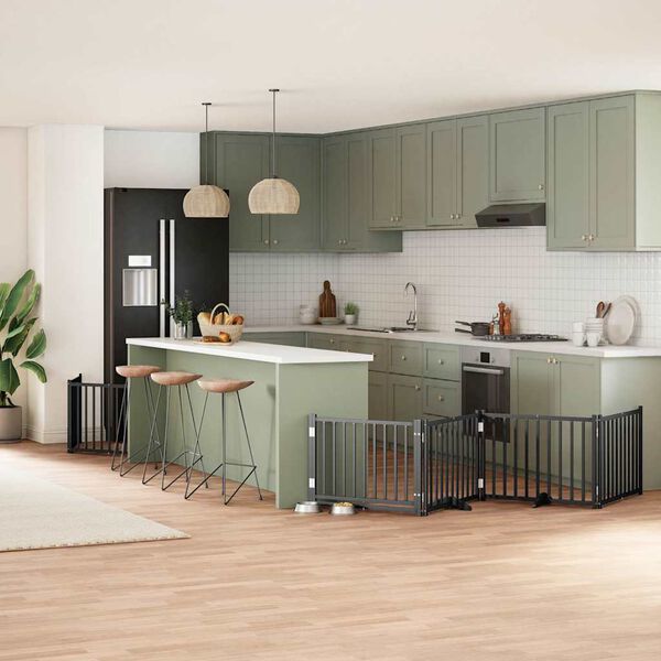 vidaXL Port&atilde;o p/ c&atilde;es com porta dobr&aacute;vel 12 pain&eacute;is 960 cm &aacute;lamo preto