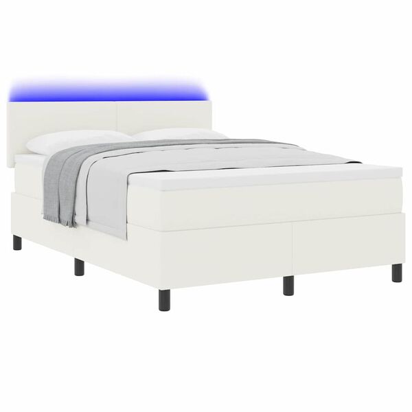 vidaXL Cama Box com luzes de tira LED Creme e Branco 203 x 144 x 88 cm