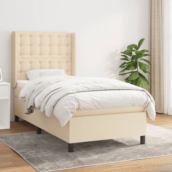 vidaXL Cama com molas/colch&atilde;o 90x200 cm tecido cor cr&egrave;me