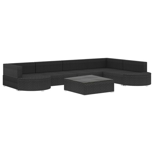 vidaXL 8 pcs conjunto lounge de jardim c/ almofadões vime PE preto