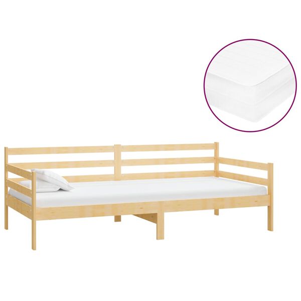 vidaXL Sofá-cama com colchão 90x200 cm pinho maciço