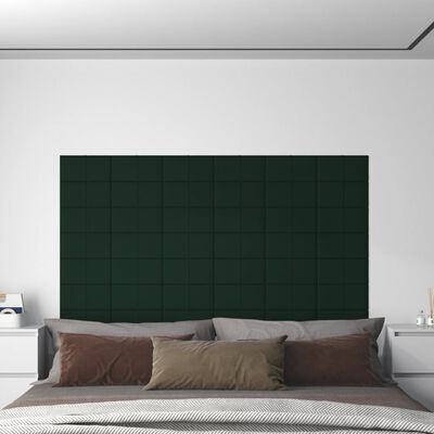 vidaXL Painel de parede 12 pcs 30x15 cm veludo 0,54 m² verde-escuro