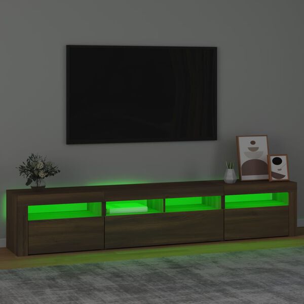 vidaXL M&oacute;vel de TV com luzes LED 210x35x40 cm cor carvalho castanho