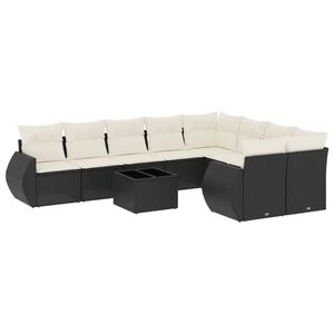 vidaXL 10 pcs conjunto sof&aacute;s de jardim c/ almofad&otilde;es vime PE preto