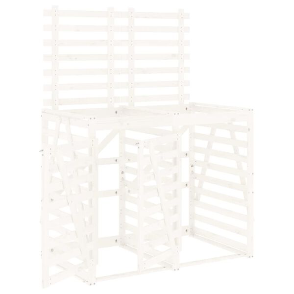 vidaXL Abrigo para caixote do lixo duplo pinho maci&ccedil;o branco