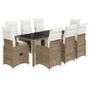 vidaXL 9 pcs conjunto bistr&ocirc; de jardim c/ almofad&otilde;es vime PE castanho
