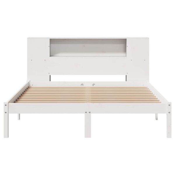 vidaXL Cama com estante sem colch&atilde;o 160x200 cm pinho maci&ccedil;o branco