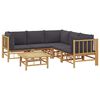 vidaXL 6 pcs conjunto lounge jardim bambu c/ almofadões cinza-escuro