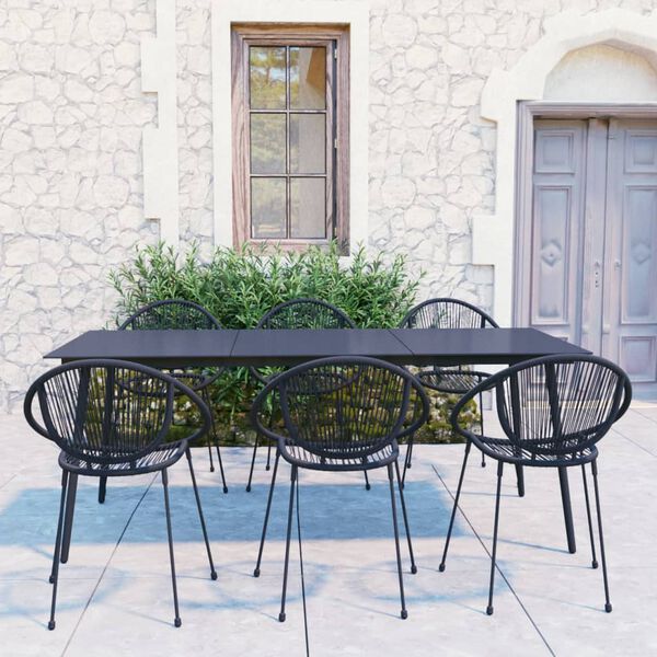 vidaXL 7 pcs conjunto de jantar para jardim vime de PVC preto
