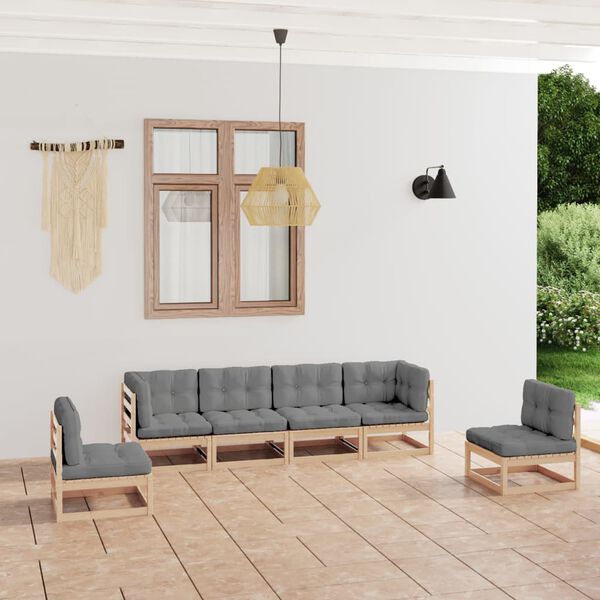vidaXL 6 pcs conjunto lounge de jardim com almofad&otilde;es pinho maci&ccedil;o