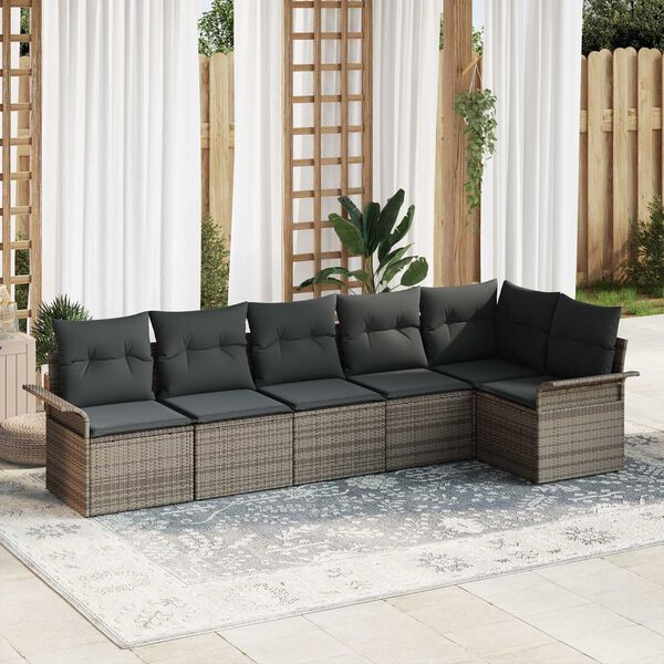 vidaXL Conjunto de Sof&aacute; de Jardim 6 pcs Cinzeto Rattan Sint&eacute;tico