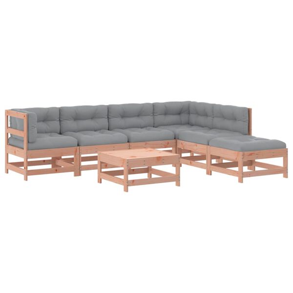 vidaXL 7 pcs conj. lounge jardim com almofad&otilde;es madeira douglas maci&ccedil;a