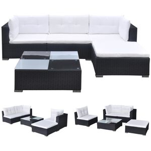 vidaXL 5 pcs conjunto lounge de jardim c/ almofad&otilde;es vime PE preto