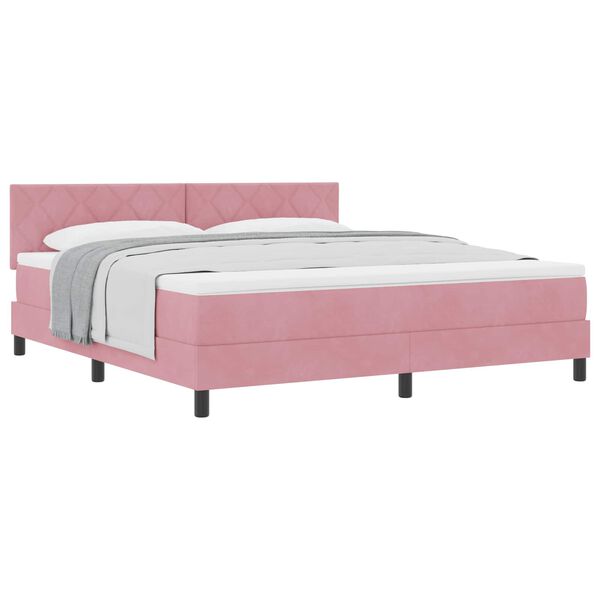 vidaXL Cama Box com colch&atilde;o com cabeceira Rosa 180 x 200 cm Veludo
