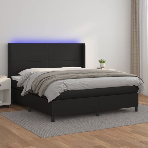 vidaXL Cama box spring c/ colch&atilde;o/LED 160x200cm couro artificial preto