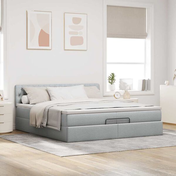 vidaXL Estrutura de cama otomana com colch&atilde;o 200x200 cm cinzento-claro