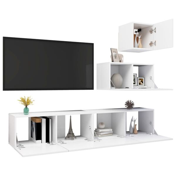vidaXL 4 pcs conjunto de móveis de TV derivados de madeira branco