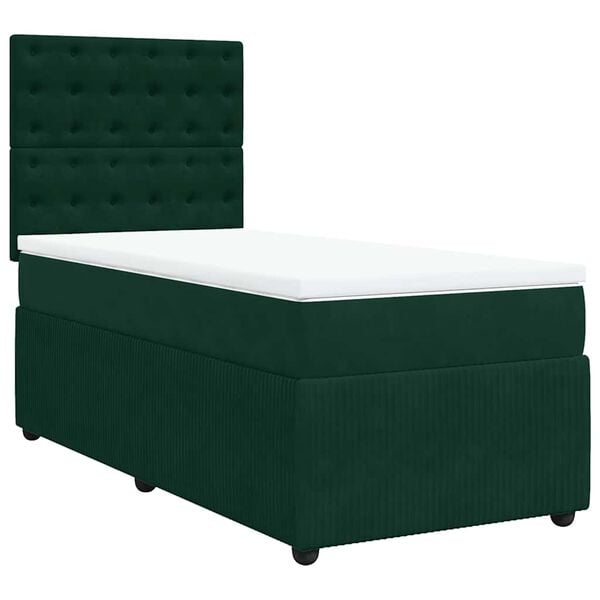 vidaXL Cama com molas/colch&atilde;o 100x200 cm veludo verde-escuro