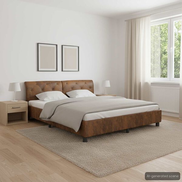 vidaXL Estrutura de cama 180x200 cm camur&ccedil;a artificial castanho