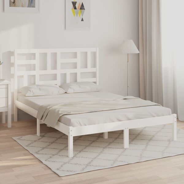 vidaXL Estrutura de cama 140x200 cm madeira maci&ccedil;a branco